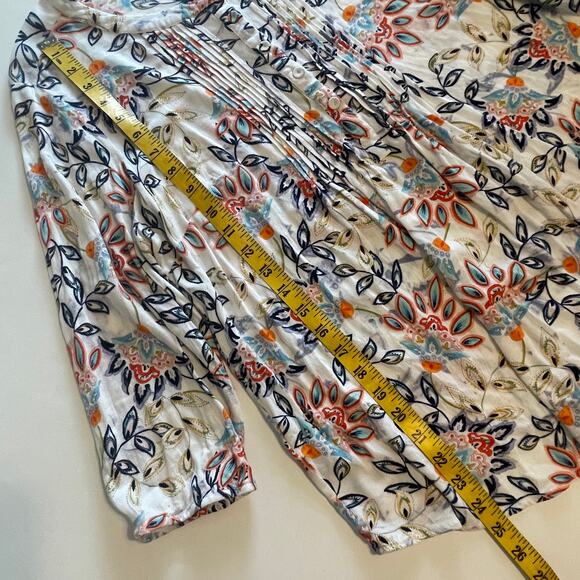 Daniel Rainn Pintucked Blouse Womens Size 1X Ivory Multicolor Floral Popover Top - Picture 8 of 8